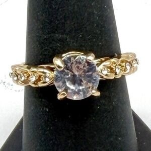 New Ring Size 9 Clear Stone Statement Engagement Style Gold Tone